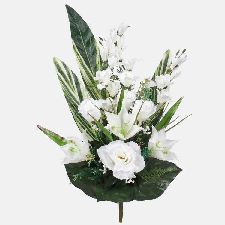 Kreemjas roosi-liilia-gladiooli kunstlillebukett 68 cm - Kunstlilled