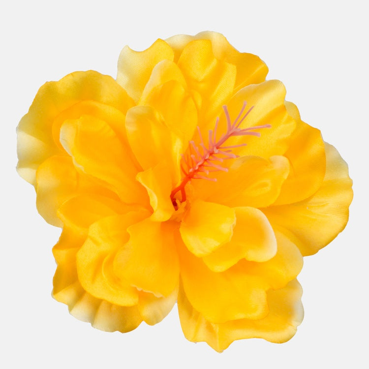 Keltainen satinoitu hibiskuksen tekokukan pää Ø14 cm - Tekokukat