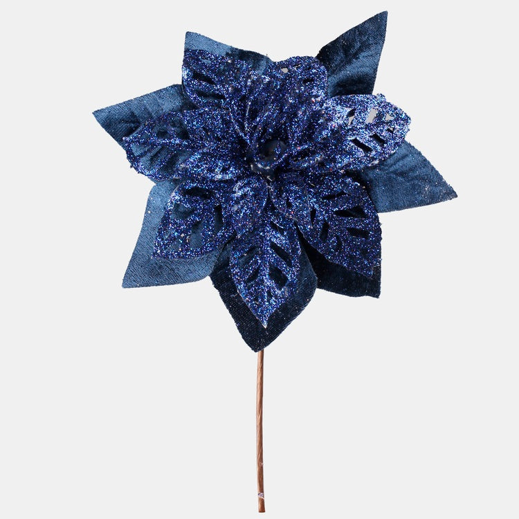 Tumesinine jõulutähe glitter 24 cm - Kunstlilled