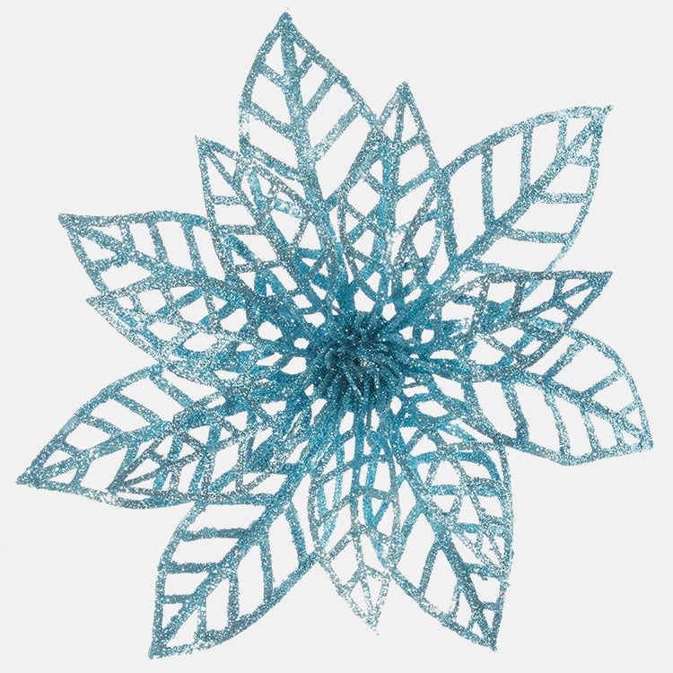 Sinine jõulutähe kunstlillepea glitteriga Ø17 cm - Kunstlilled