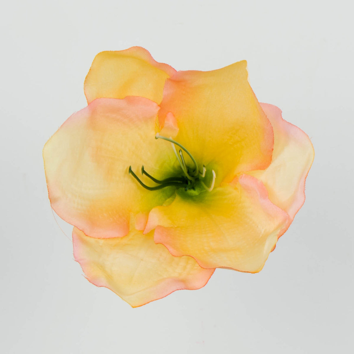 Vaalea/vaaleanpunainen/keltainen amaryllis – tekokukkapää, satiini, 13 cm, 12 kpl