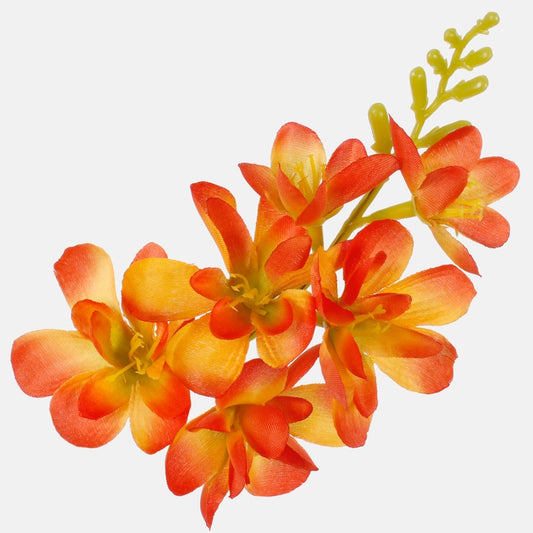 Oranssi satiinifreesia tekokukan pää 20 cm - Tekokukat