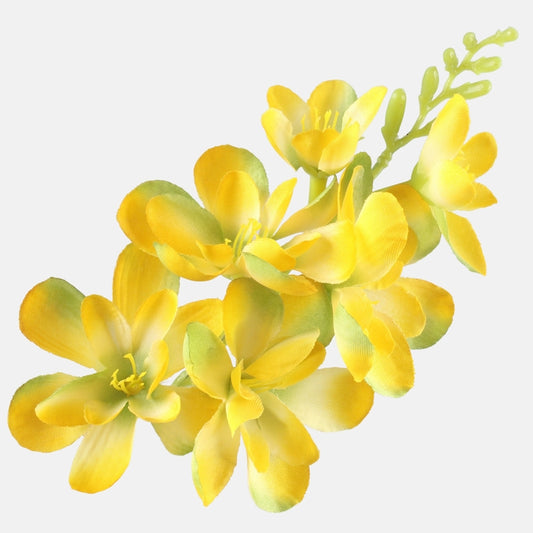 Keltainen satiini freesia tekokukan kukkapää 20 cm - Tekokukat