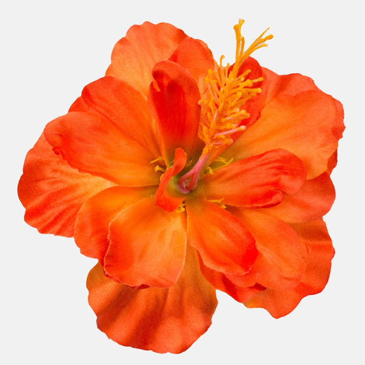 Oranssi hibiskuksen tekokukan pää satiini Ø14 cm - Tekokukat