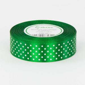 Smaragdinvihreä satiininauha 25 mm × 22,86 m, pieni pilkkukuvio