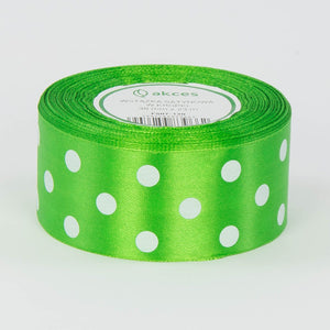 Ruohonvihreä satiininauha 38 mm × 22,86 m, suuri pilkkukuvio