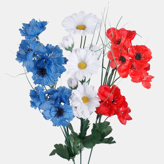 Tekokukkakimppu unikko-ruiskaunokki-päivänkakkara monivärinen 40 cm - Tekokukat
