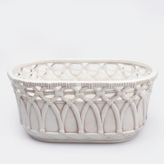 Soikea valkoinen keramiikka kukka-astia 24.5 cm - Tekokukat