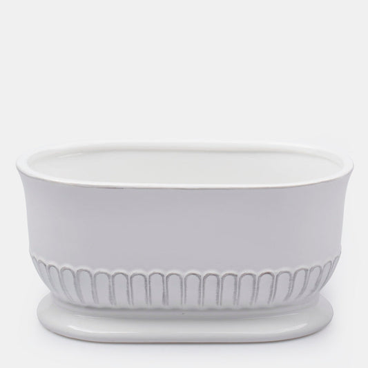 Soikea valkoinen keramiikka kukkaruukku 27.5 cm - Tekokukat