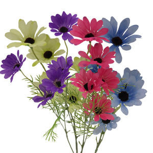 Vihreä-roosa-violetti-sininen tekokamomilla 53 cm, yksiväriset terälehdet