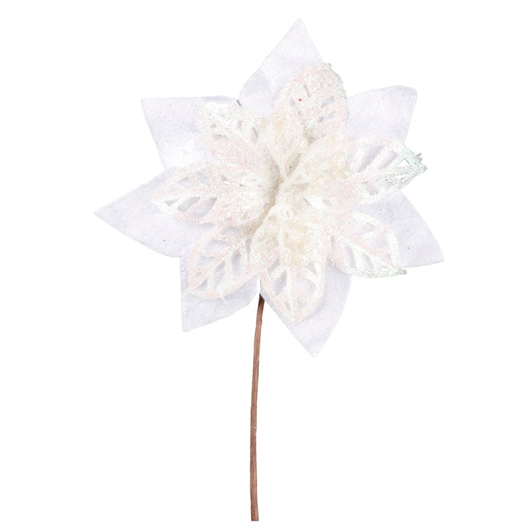Sädelev valge jõulutäht kunstlill 24 cm - Kunstlilled