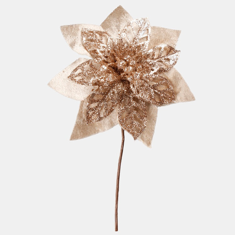 Samppanjanvärinen joulutähti tekokukka glitter 24 cm - Tekokukat