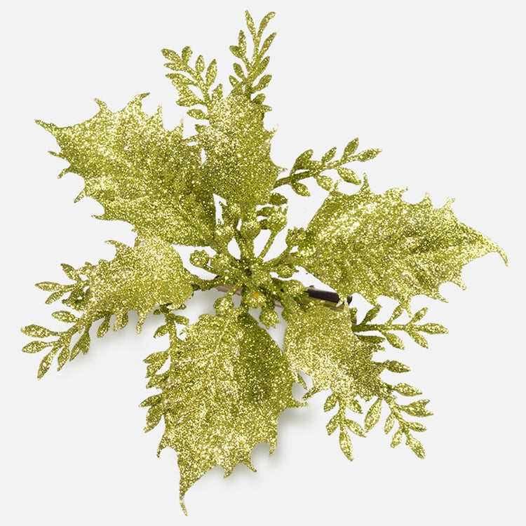 Jõulutähe kunstlillepea klambriga helerohelise litriga Ø14 cm - Kunstlilled