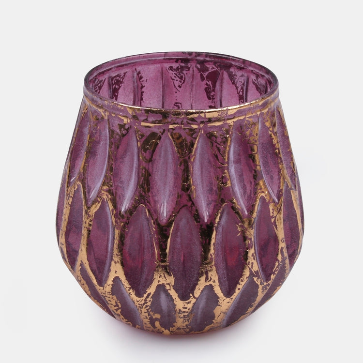 Violetti lasinen kynttilänjalka rosetteilla 11 cm - Tekokukat