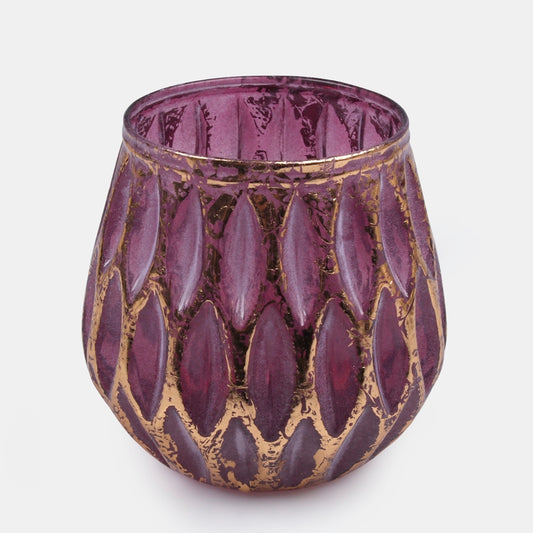 Violetti lasinen kynttilänjalka rosetteilla 11 cm - Tekokukat
