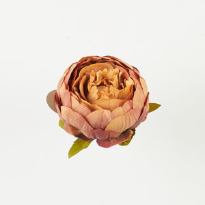 Oranssinruskea pionin kukkapää Ø9 cm, nuppumainen
