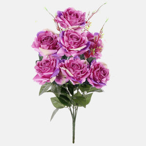 Purppuranvärinen-vihreä tekoruusukimppu 62 cm