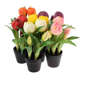 Valko-kelta-roosa-punainen tekotulppaanikimppu 24 cm