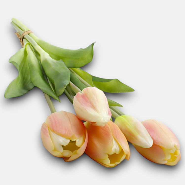 Kreemikasroosa kunsttulbibukett 38 cm - Kunstlilled