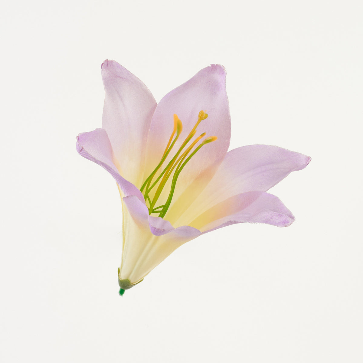 Violetti/keltainen tekoliljan kukkapää, satiini, 13 cm