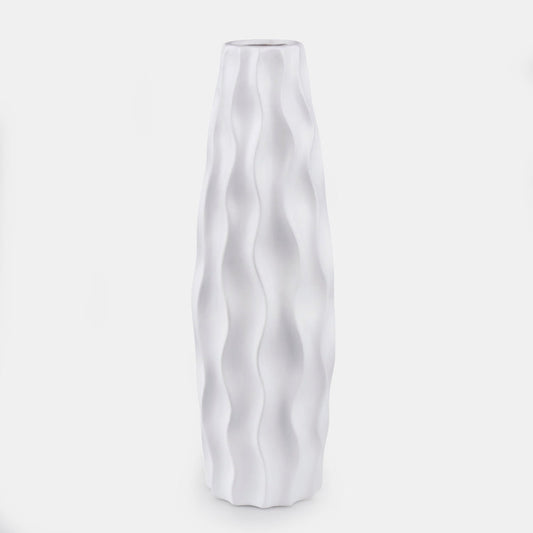 Valkoinen keramiikkamaljakko 38 cm - Tekokukat