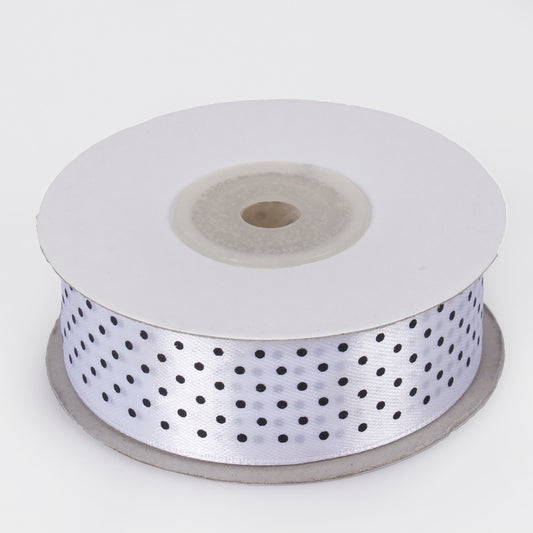 Täpiline satiinlint valge-must 2,5 cm 2286 cm - Kunstlilled