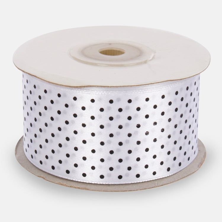 Täpiline satiinlint valge-must 3,8 cm 2286 cm - Kunstlilled
